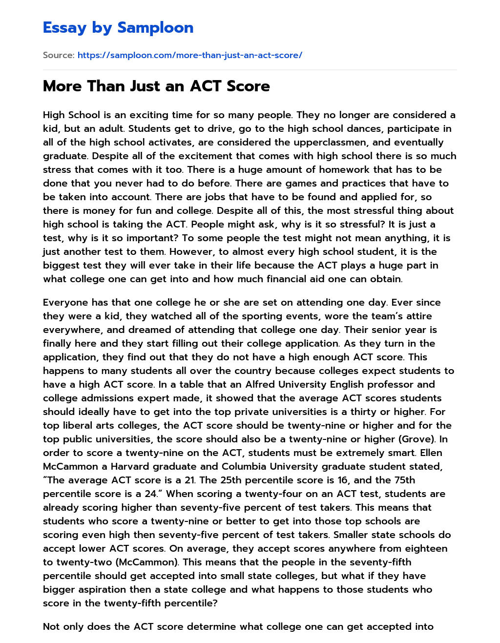 More Than Just an ACT Score essay