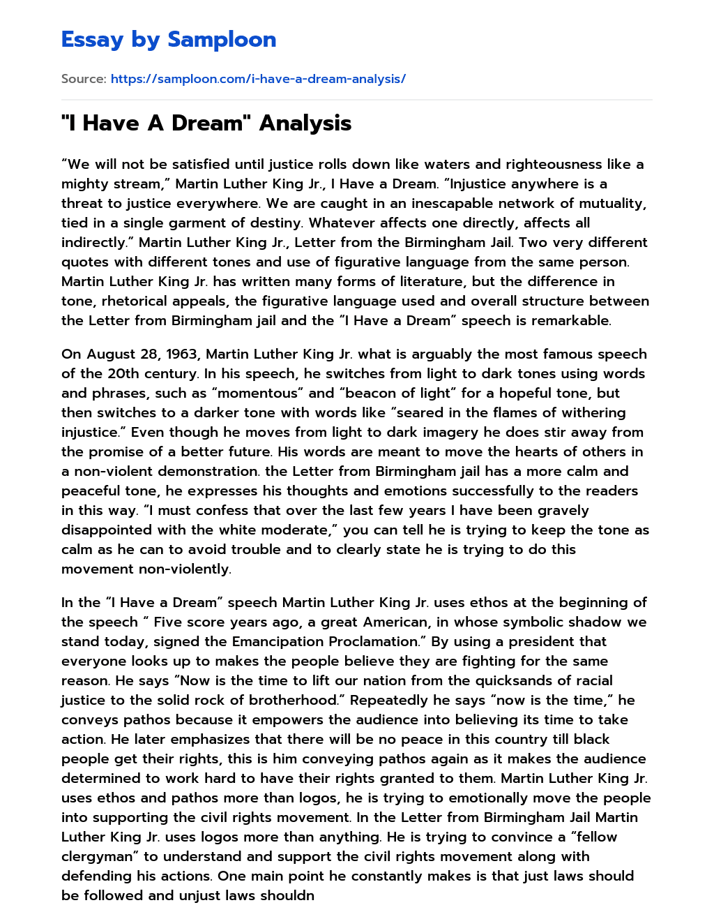 essay on i have a dream speech analysis
