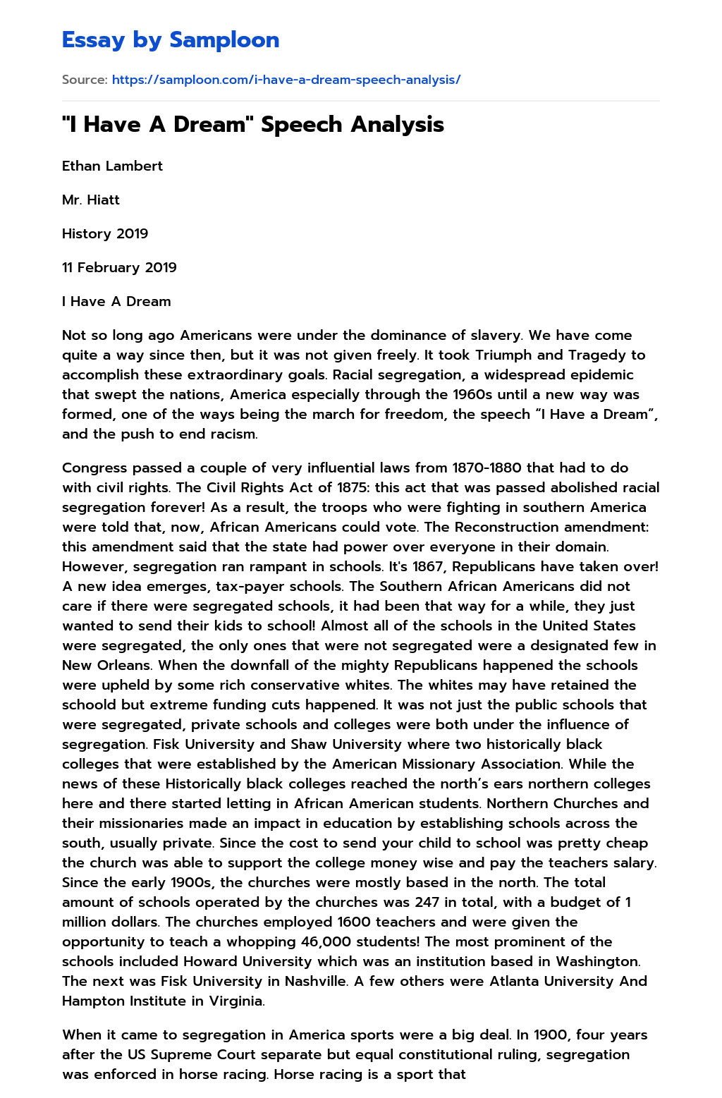 dream speech essay