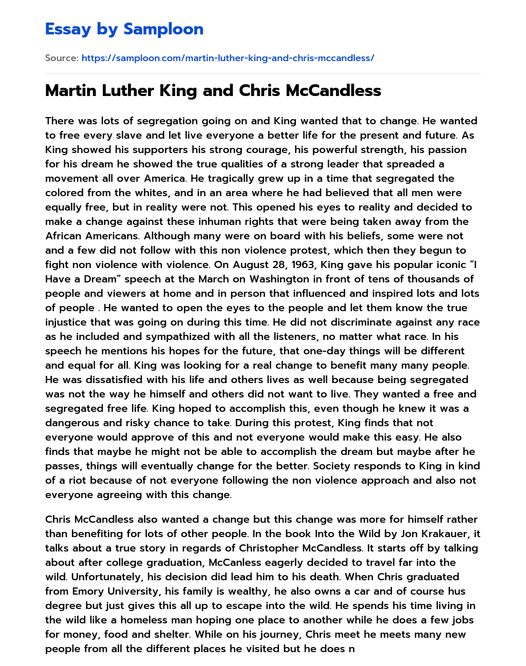Martin Luther King and Chris McCandless essay