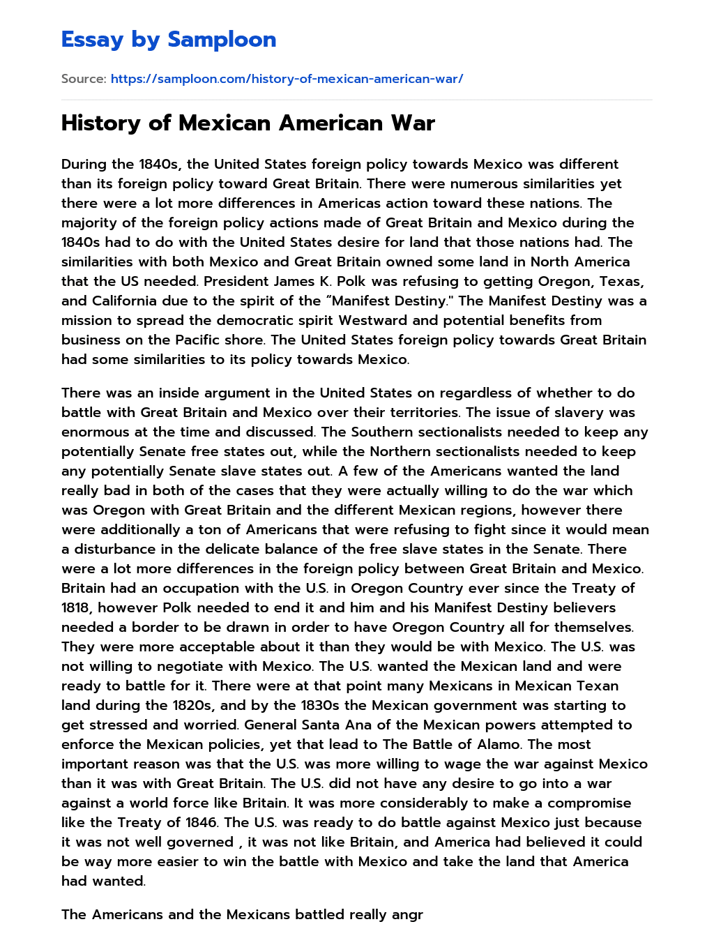 History of Mexican American War essay