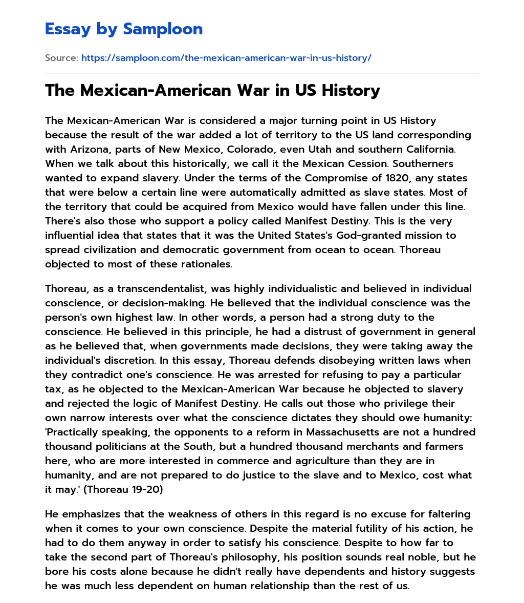 The Mexican-American War in US History essay