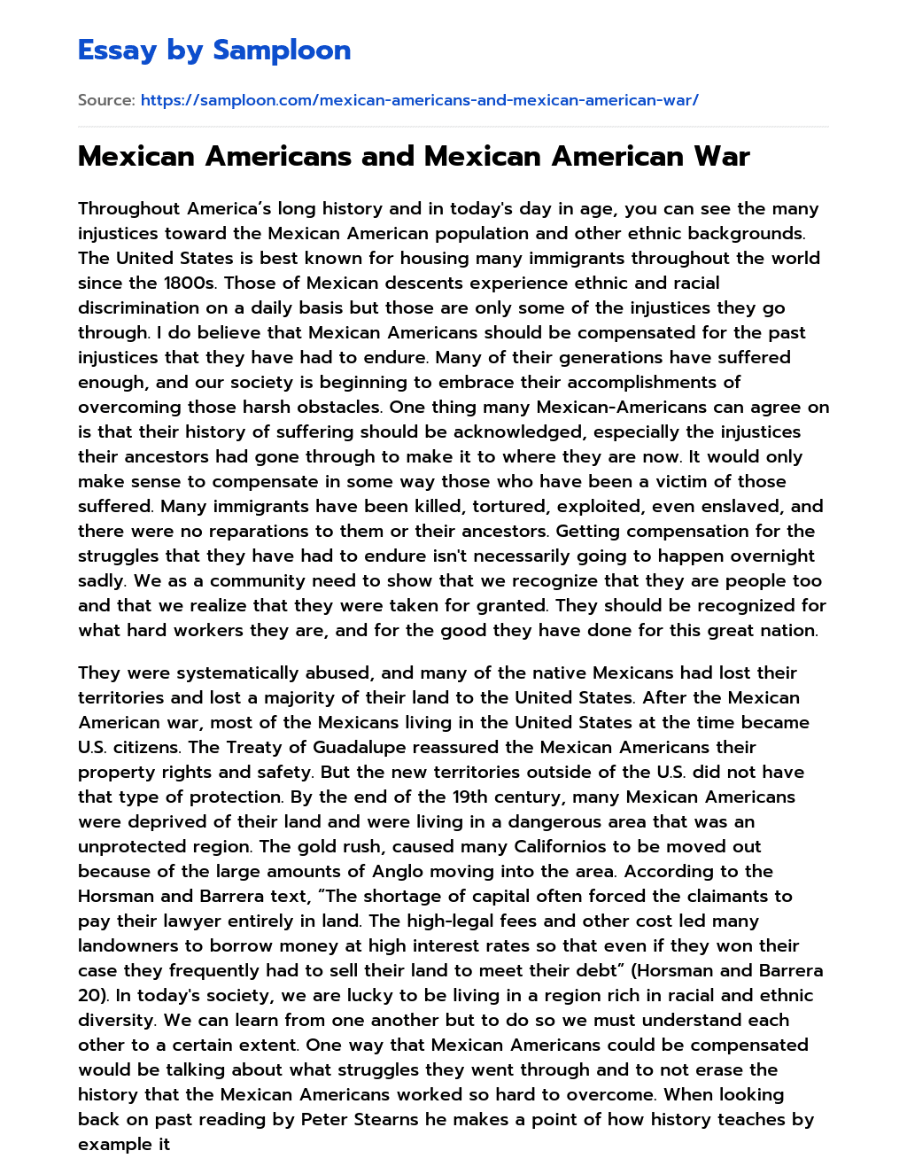 Mexican Americans and Mexican American War essay