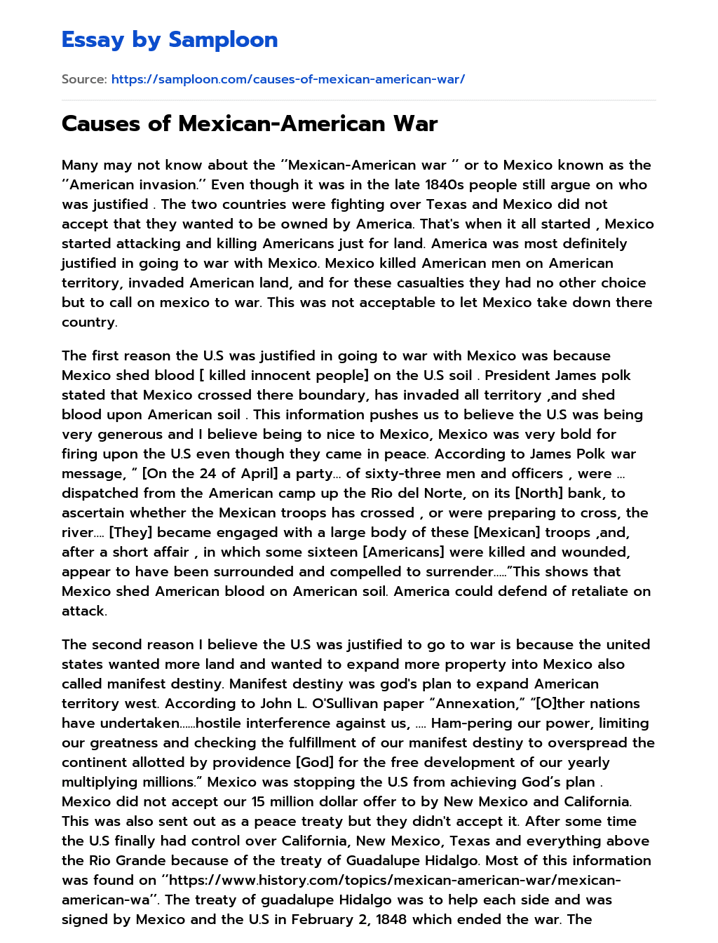 Causes of Mexican-American War essay