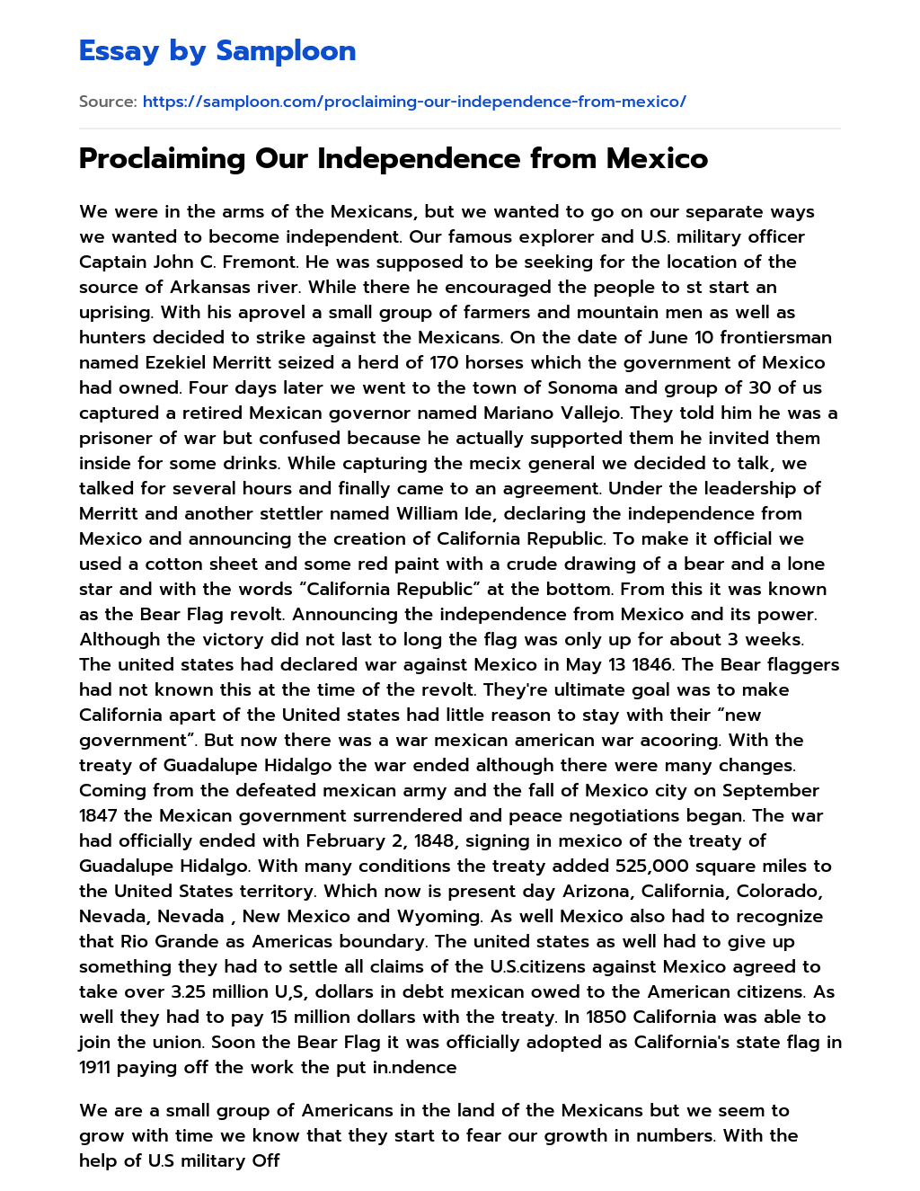 Proclaiming Our Independence from Mexico essay