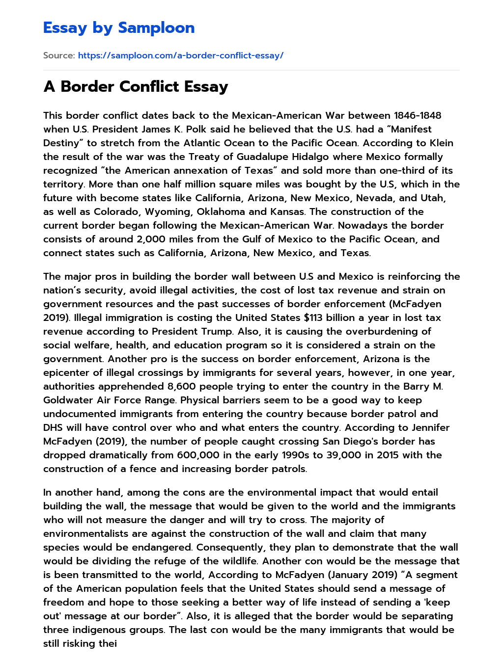A Border Conflict Essay essay
