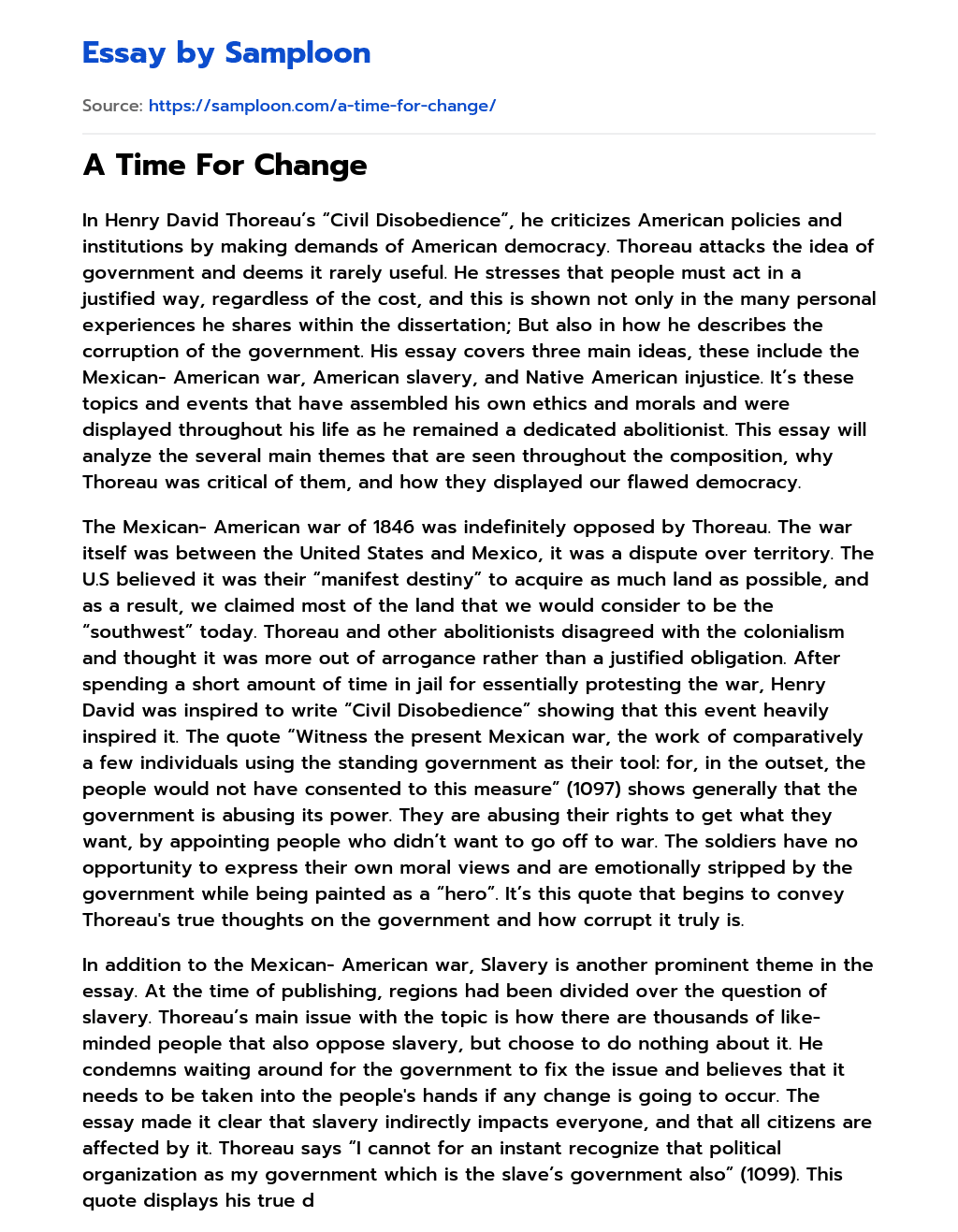 A Time For Change essay