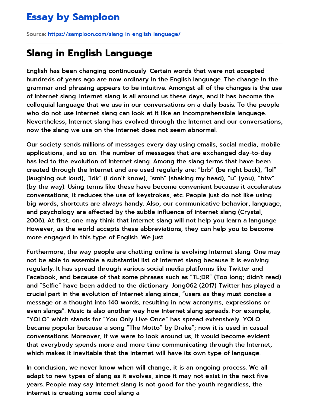 Slang in English Language essay