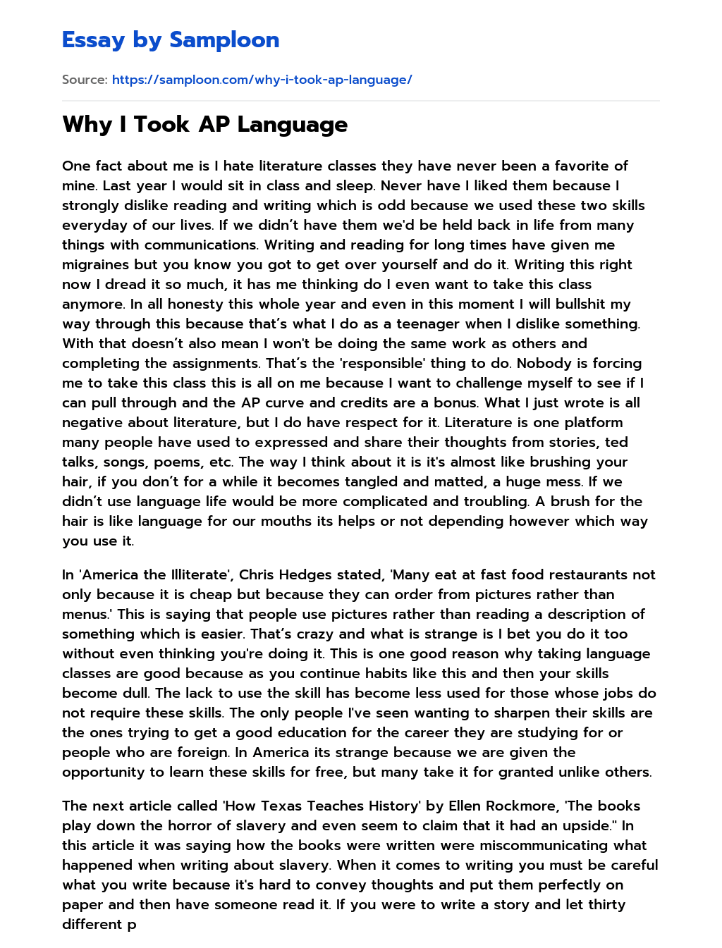 Why I Took AP Language essay