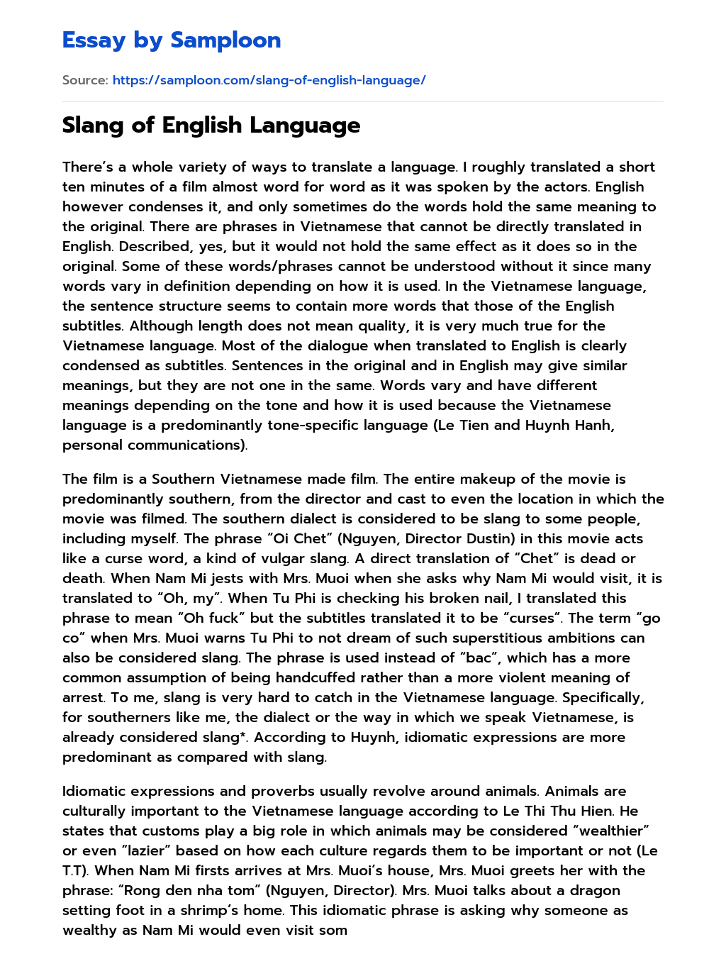 Slang of English Language essay