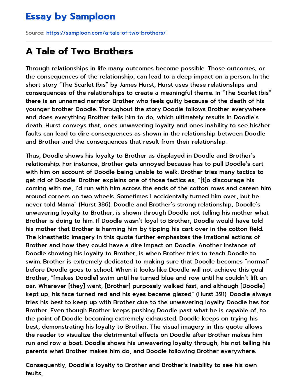 A Tale of Two Brothers essay