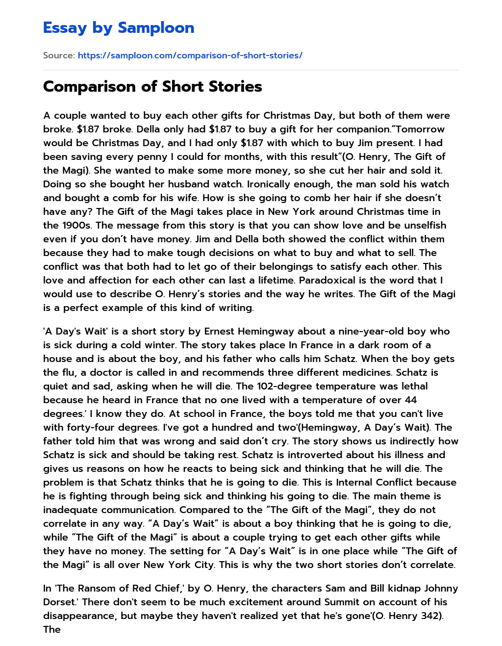 Comparison of Short Stories essay