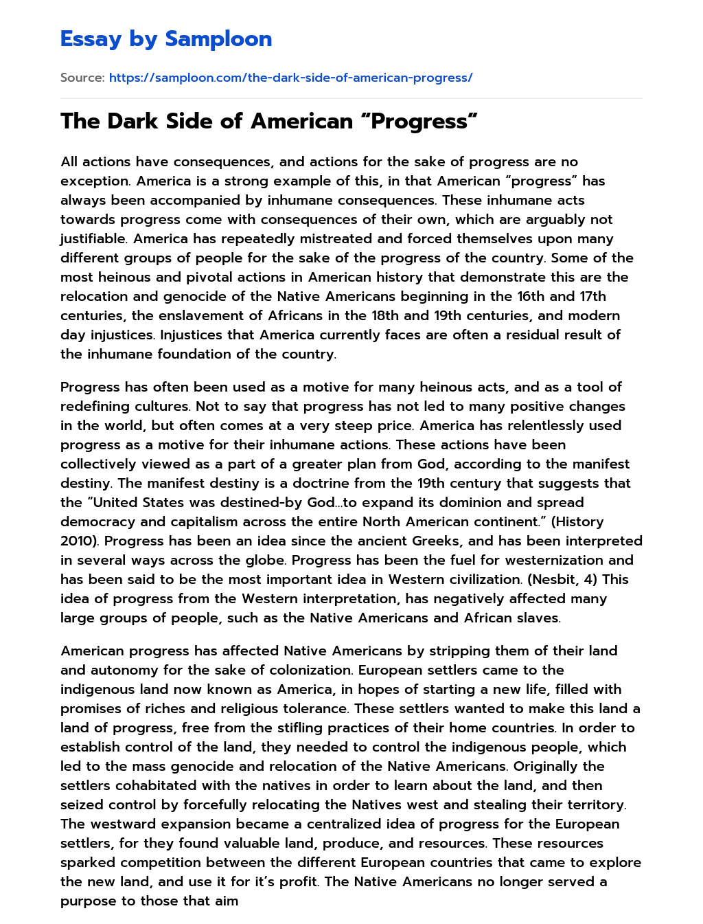 The Dark Side of American “Progress” essay