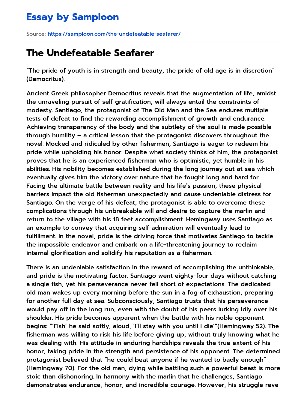The Undefeatable Seafarer essay