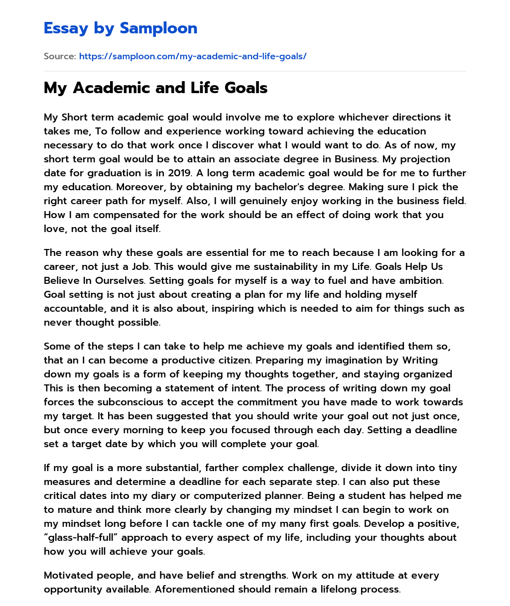 My Academic and Life Goals essay