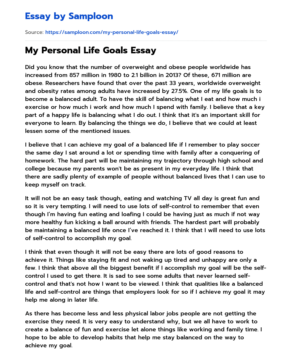 My Personal Life Goals Essay essay