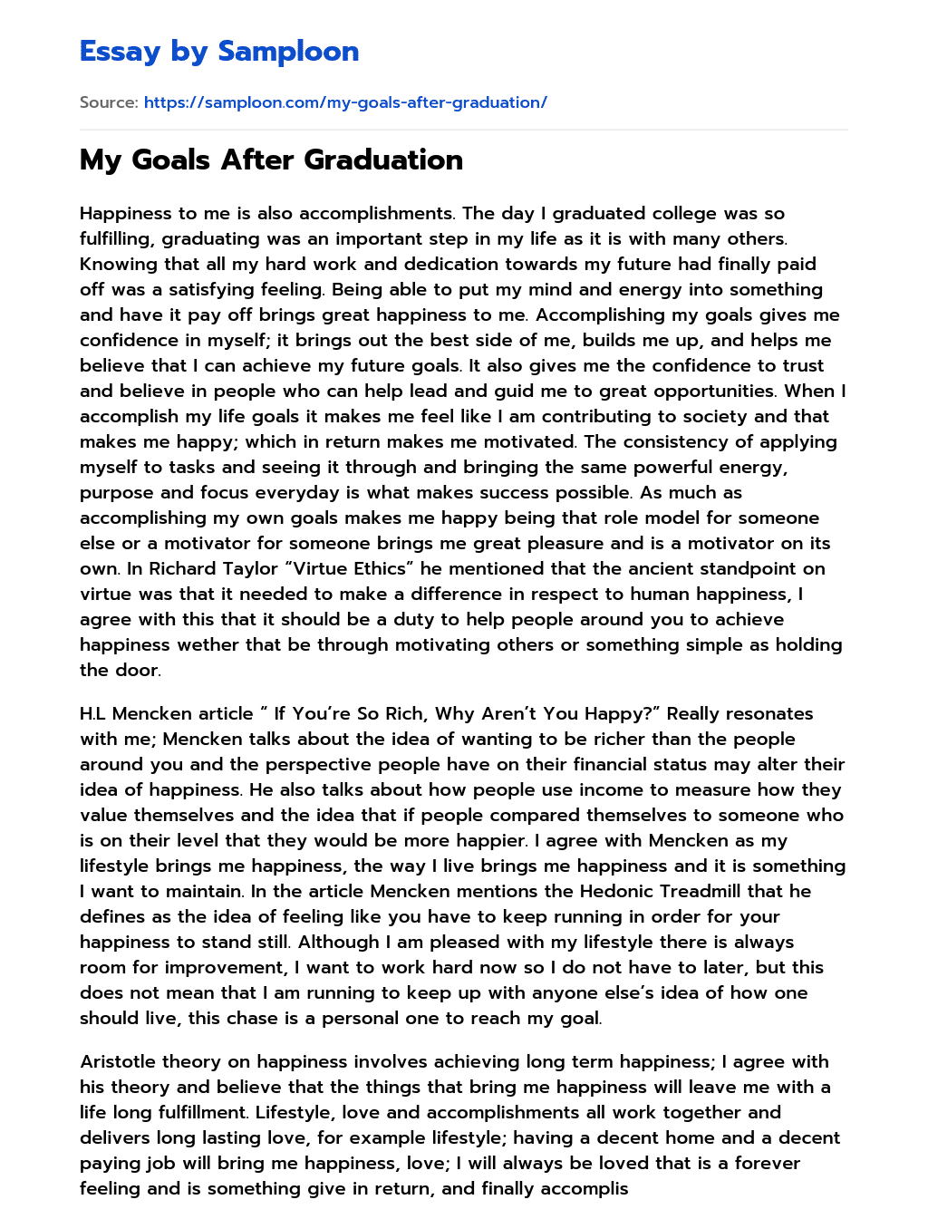 My Goals After Graduation essay