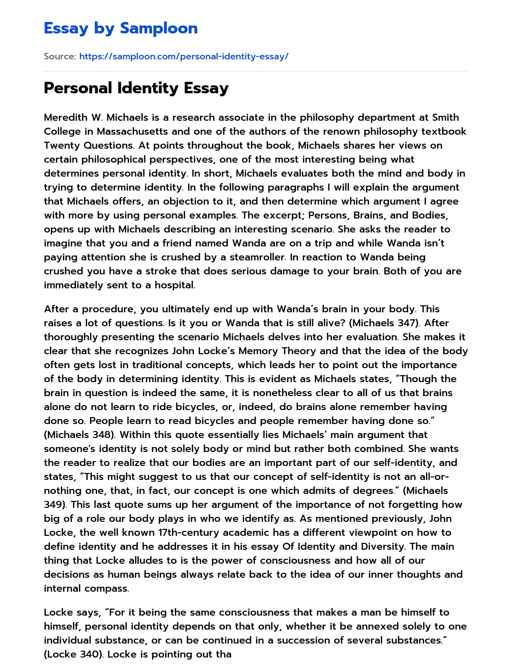 personal identity essay sample