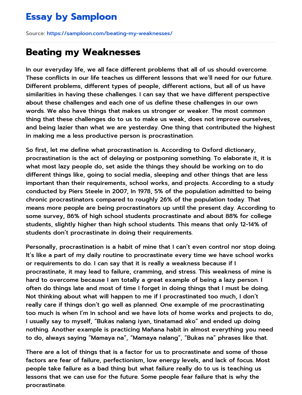 Beating my Weaknesses  essay