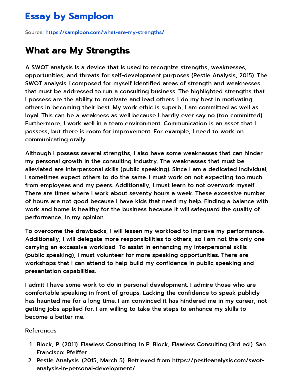 self reflection strengths essay