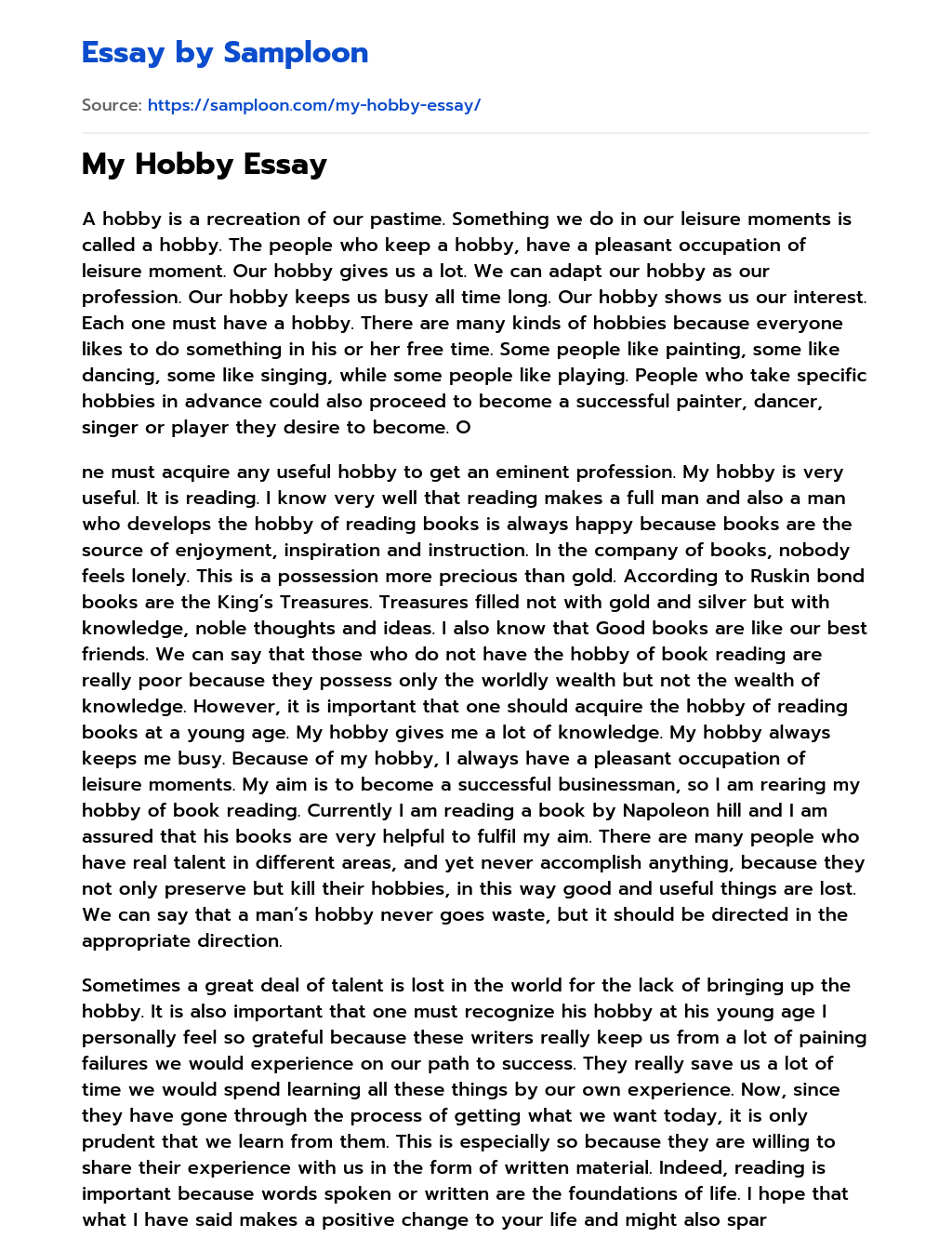my hobby game essay