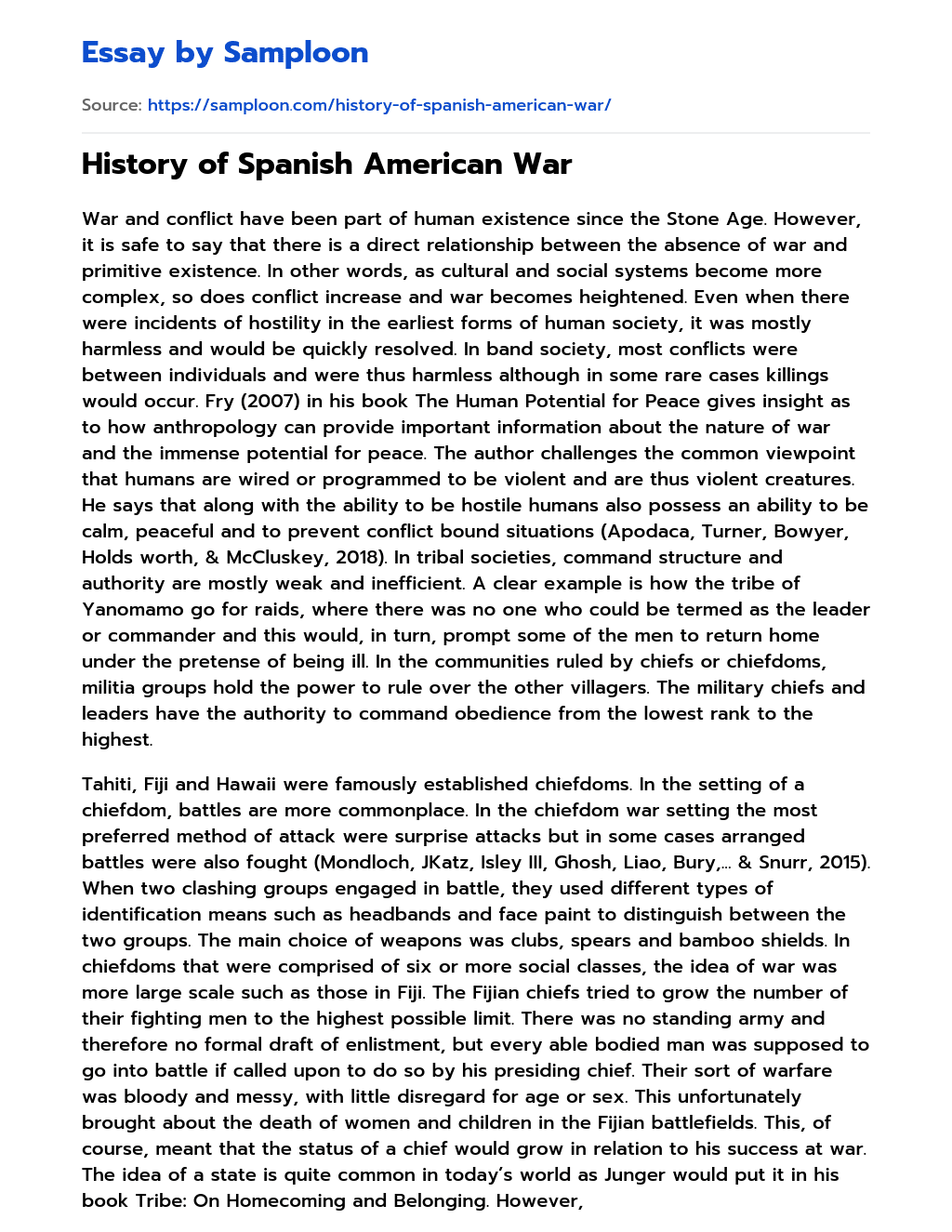 History of Spanish American War essay