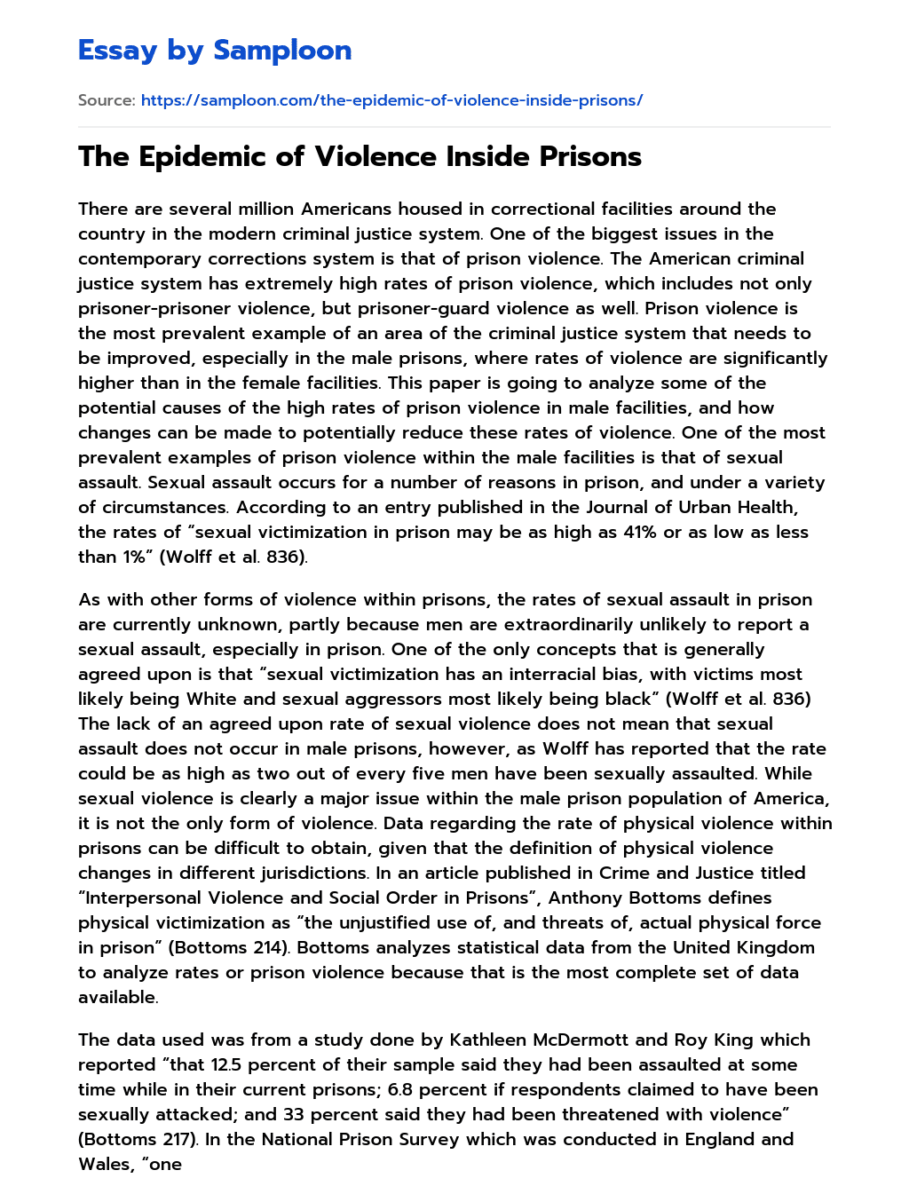 The Epidemic of Violence Inside Prisons essay