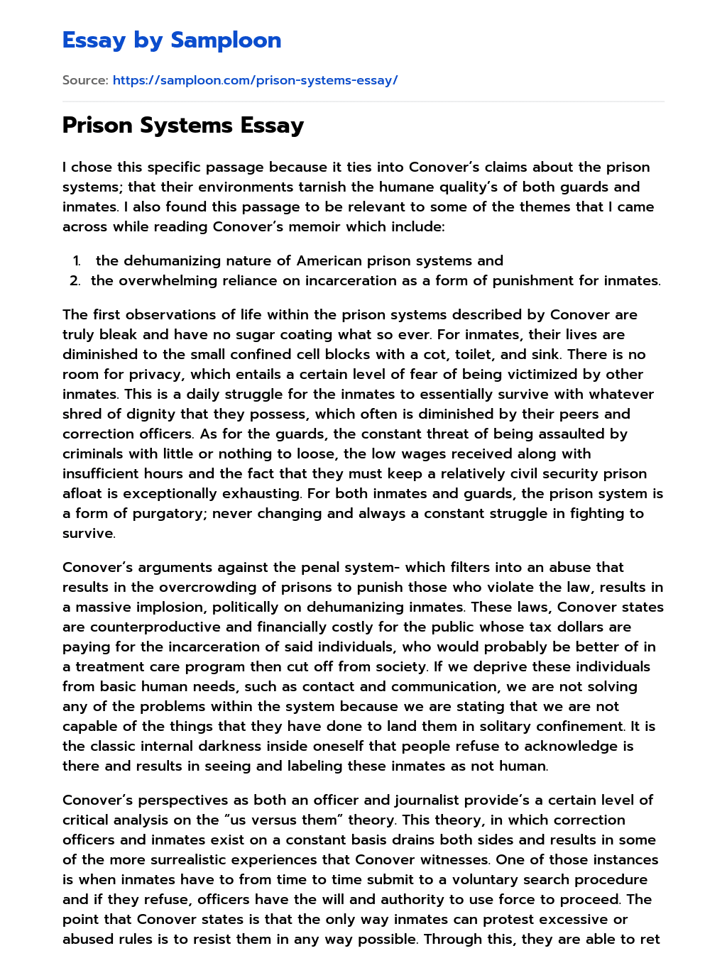 Prison Systems Essay essay
