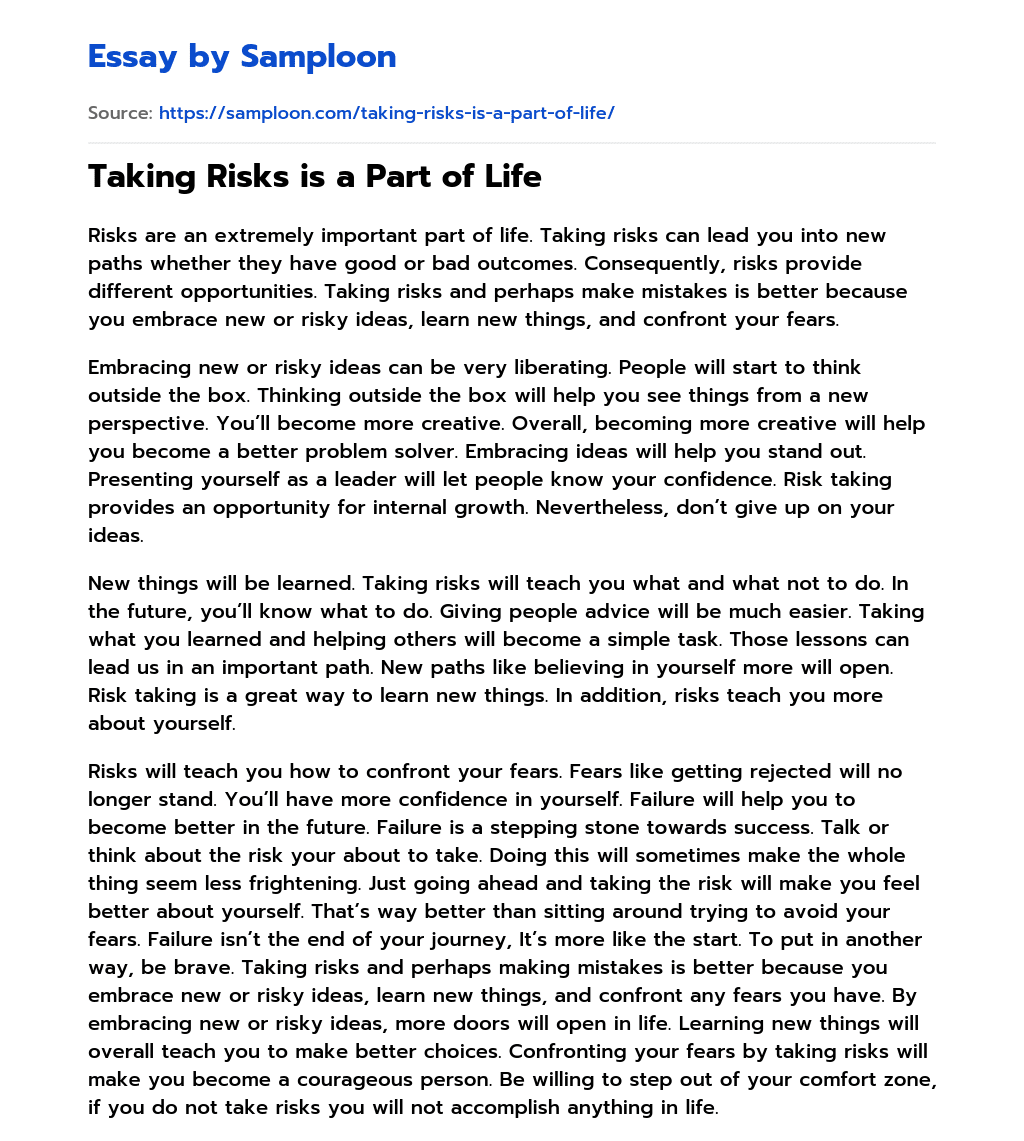 english essay about taking risks