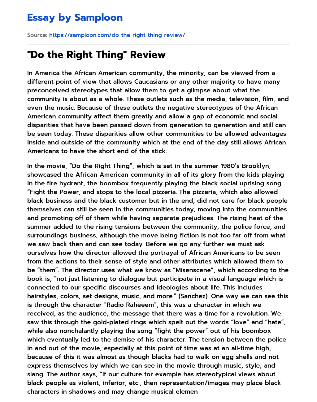 “Do the Right Thing” Review essay