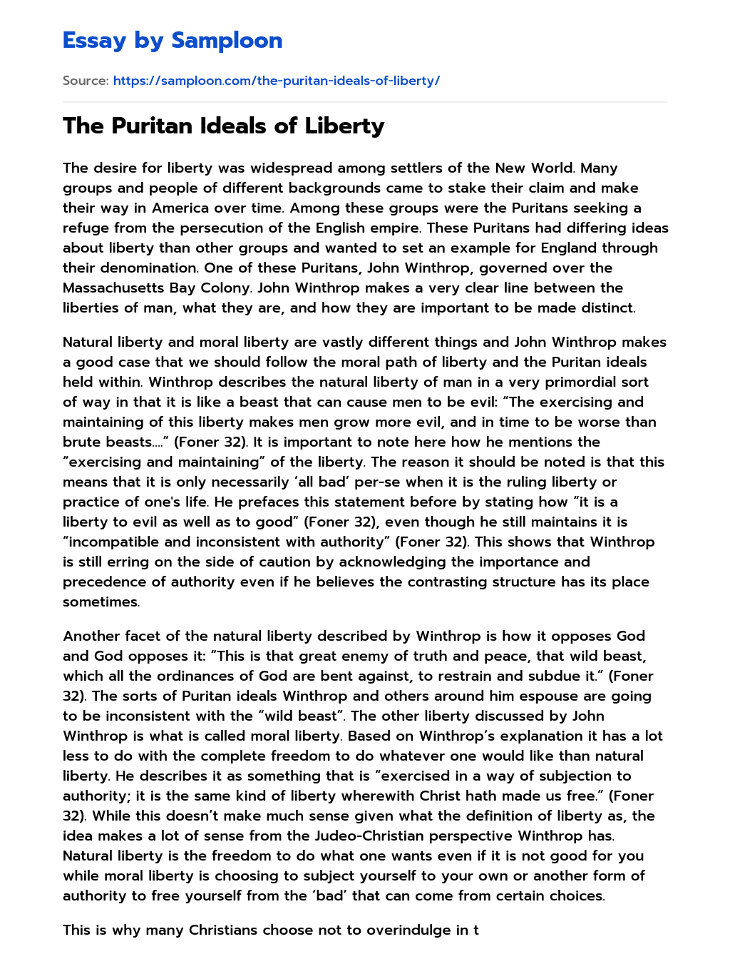 The Puritan Ideals of Liberty essay