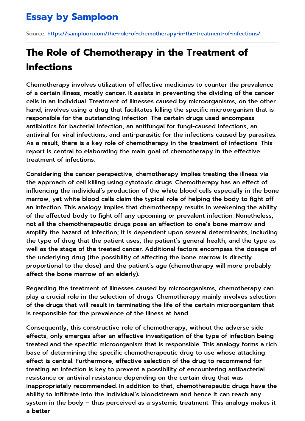 The Role of Chemotherapy in the Treatment of Infections  essay
