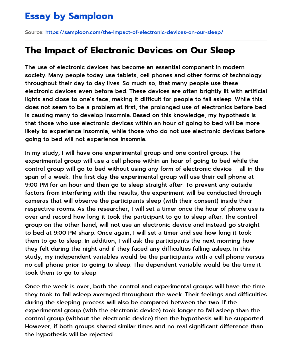 The Impact of Electronic Devices on Our Sleep essay