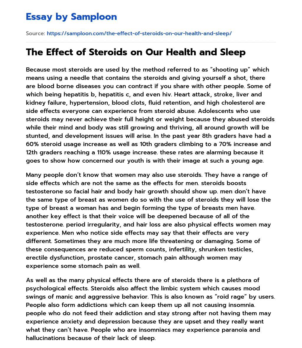 The Effect of Steroids on Our Health and Sleep essay