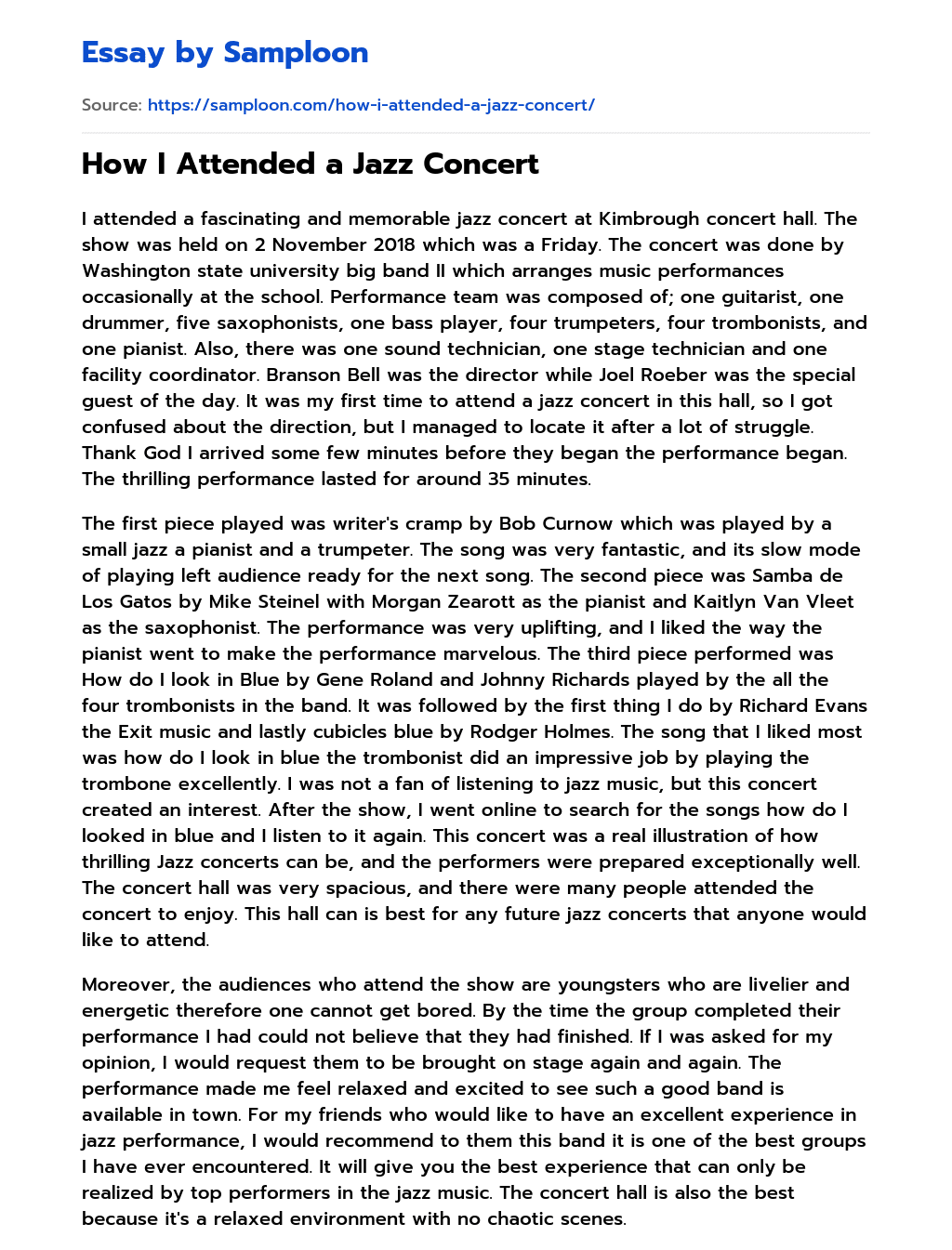 How I Attended a Jazz Concert essay