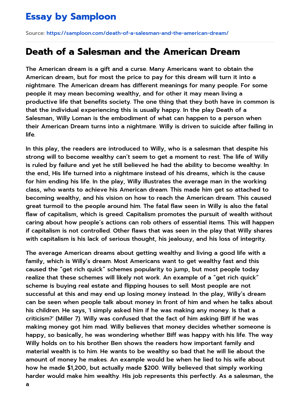 Death of a Salesman and the American Dream essay