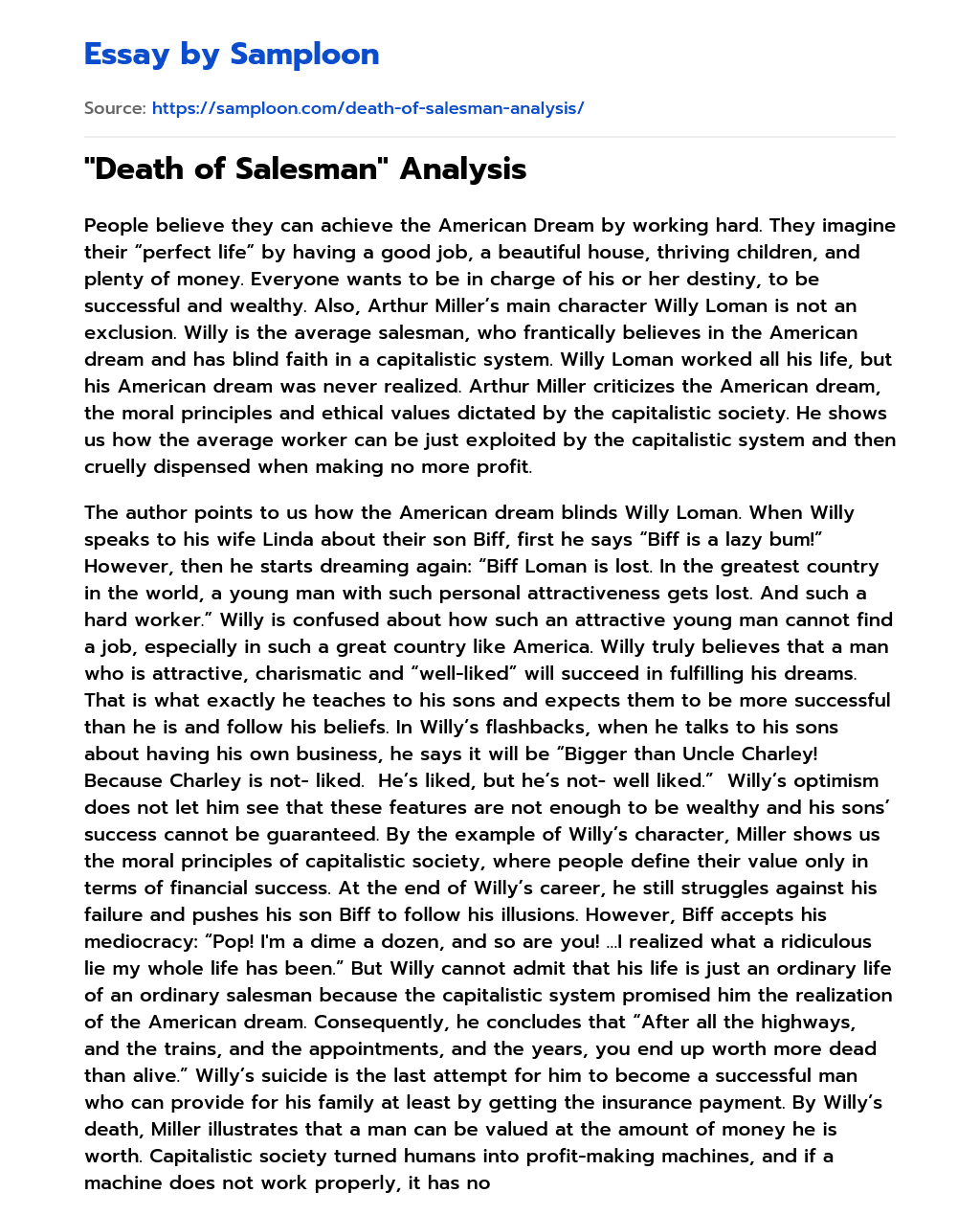“Death of Salesman” Analysis essay