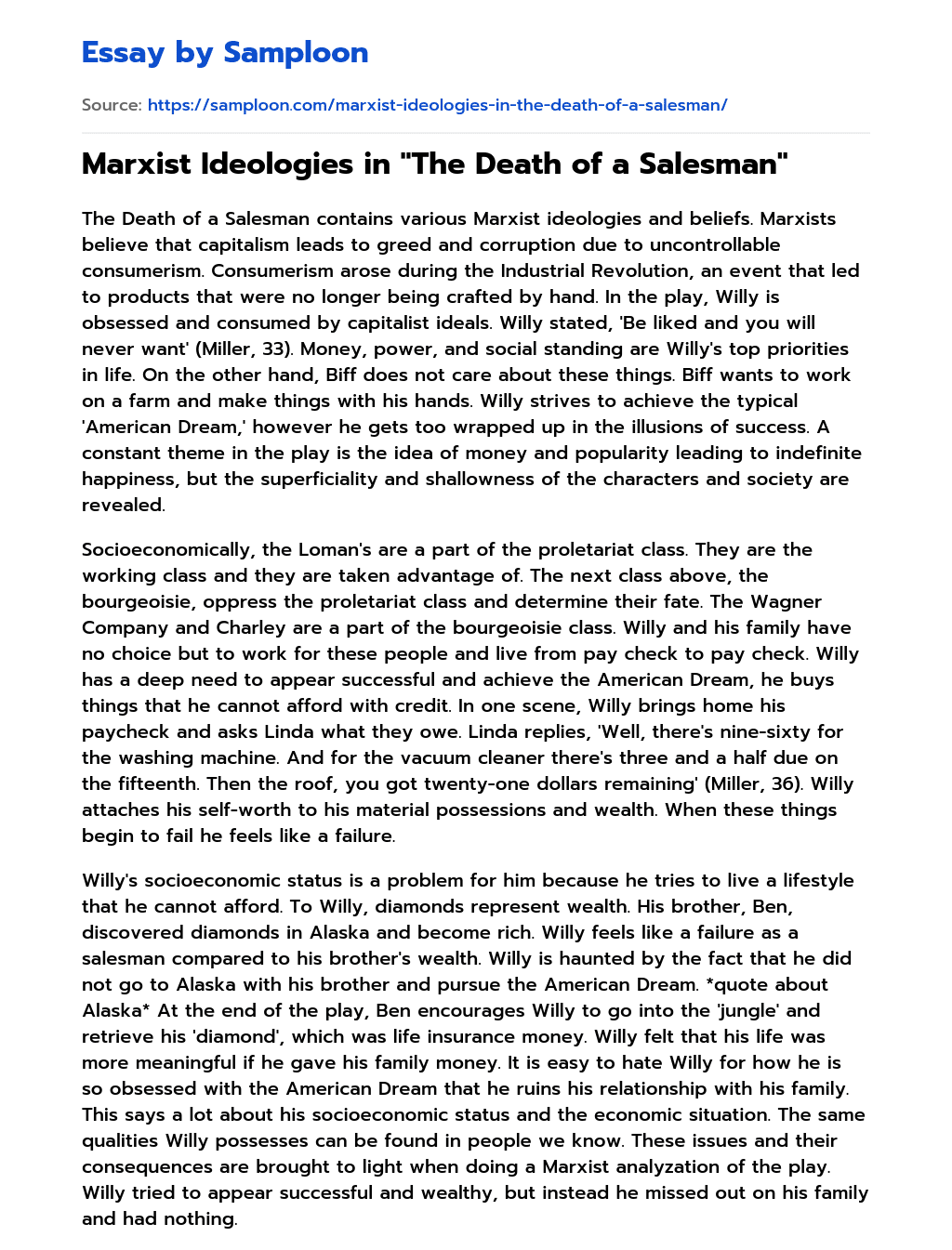 Marxist Ideologies in “The Death of a Salesman” essay