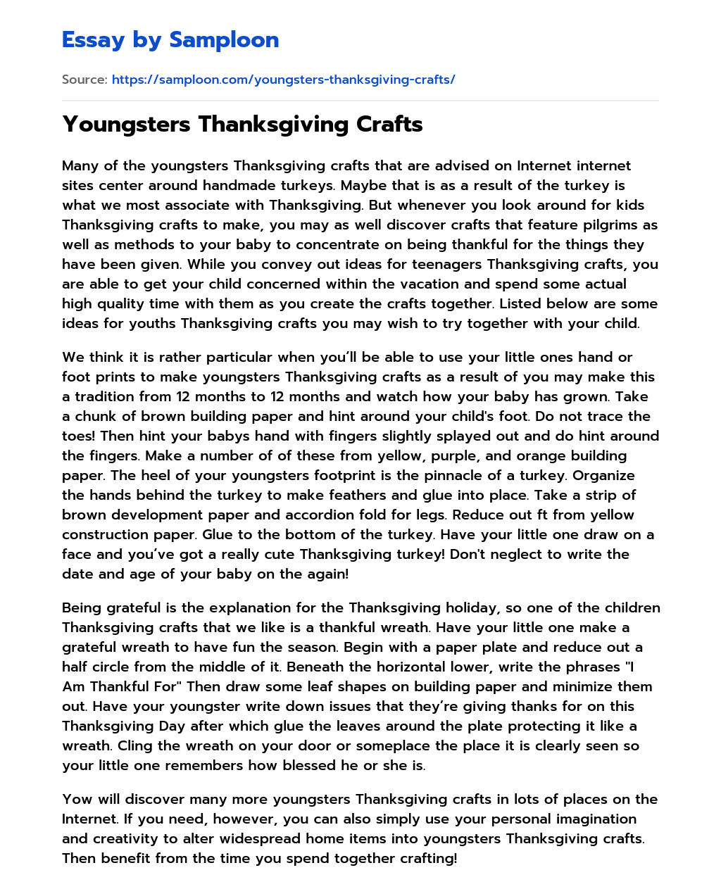 Youngsters Thanksgiving Crafts  essay