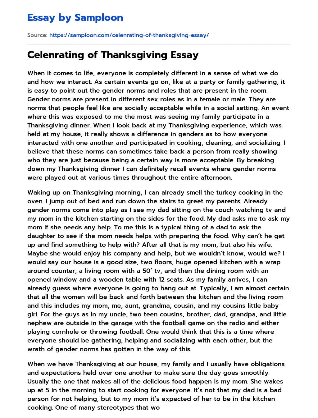 Celenrating of Thanksgiving Essay essay