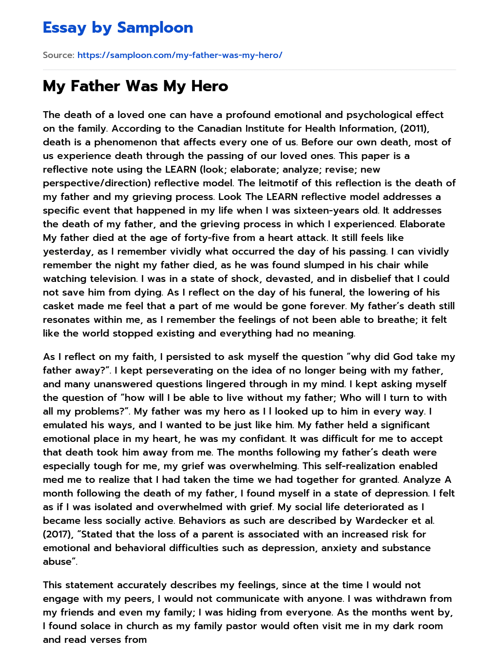 My Father Was My Hero essay