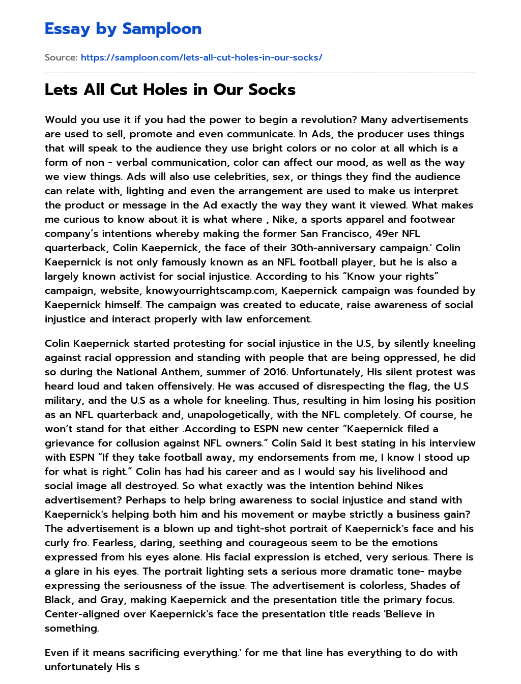 Lets All Cut Holes in Our Socks essay