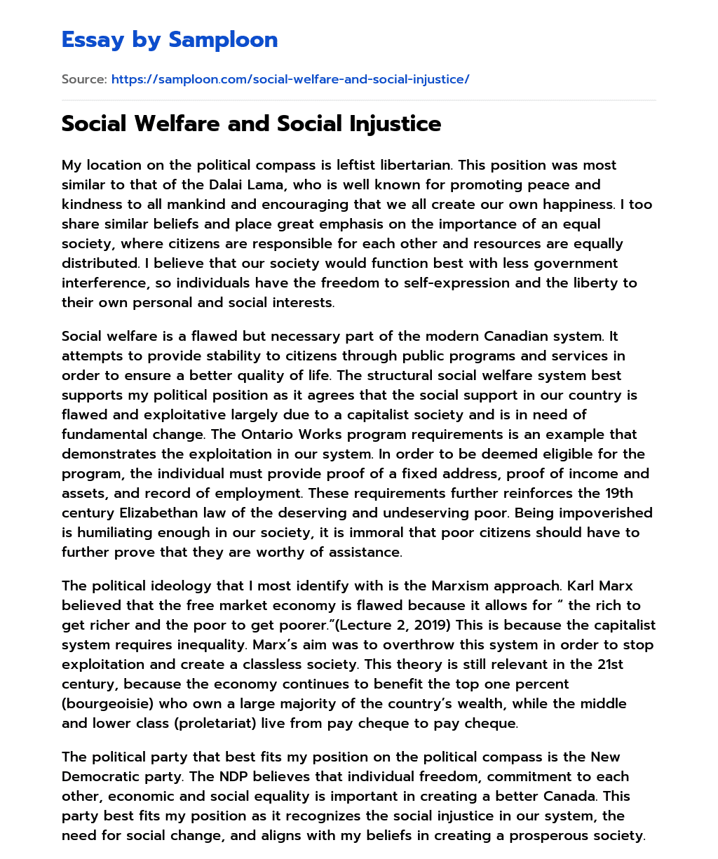 Social Welfare and Social Injustice essay