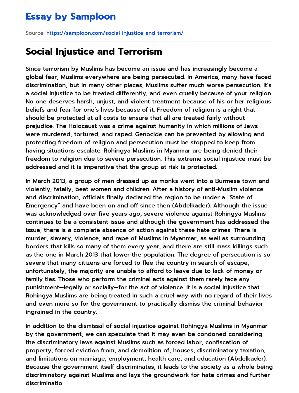 Social Injustice and Terrorism essay