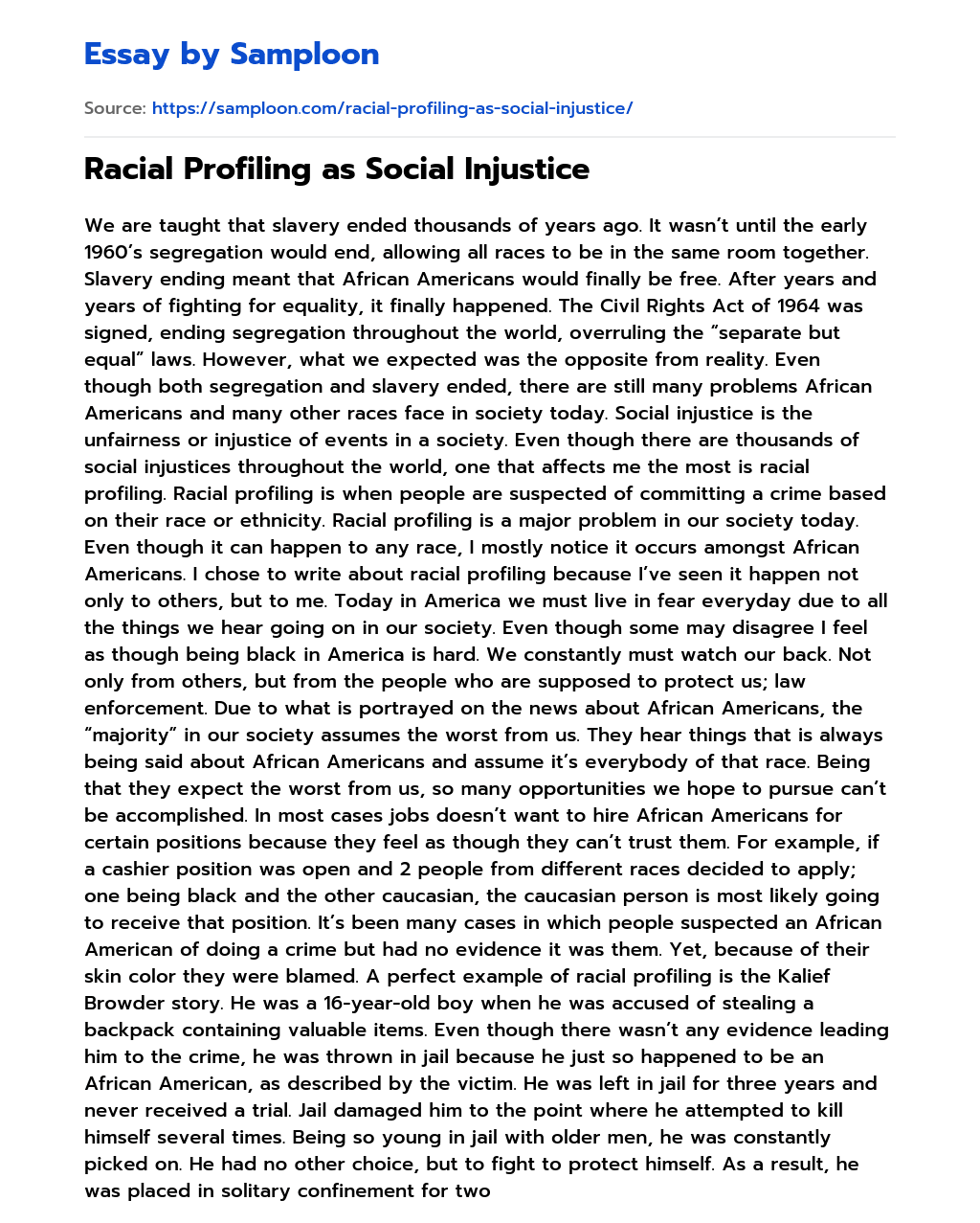 Racial Profiling as Social Injustice essay
