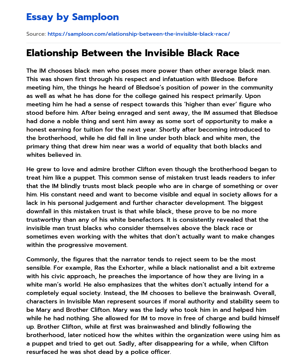 Elationship Between the Invisible Black Race essay