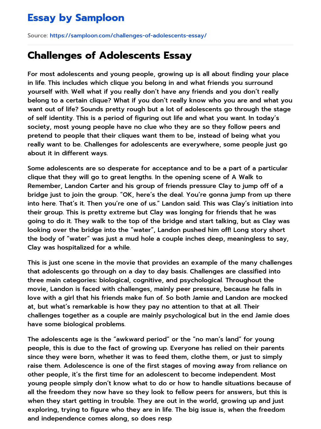 essay about challenges of middle adolescence