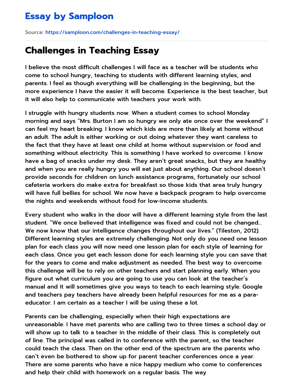 Challenges in Teaching Essay essay