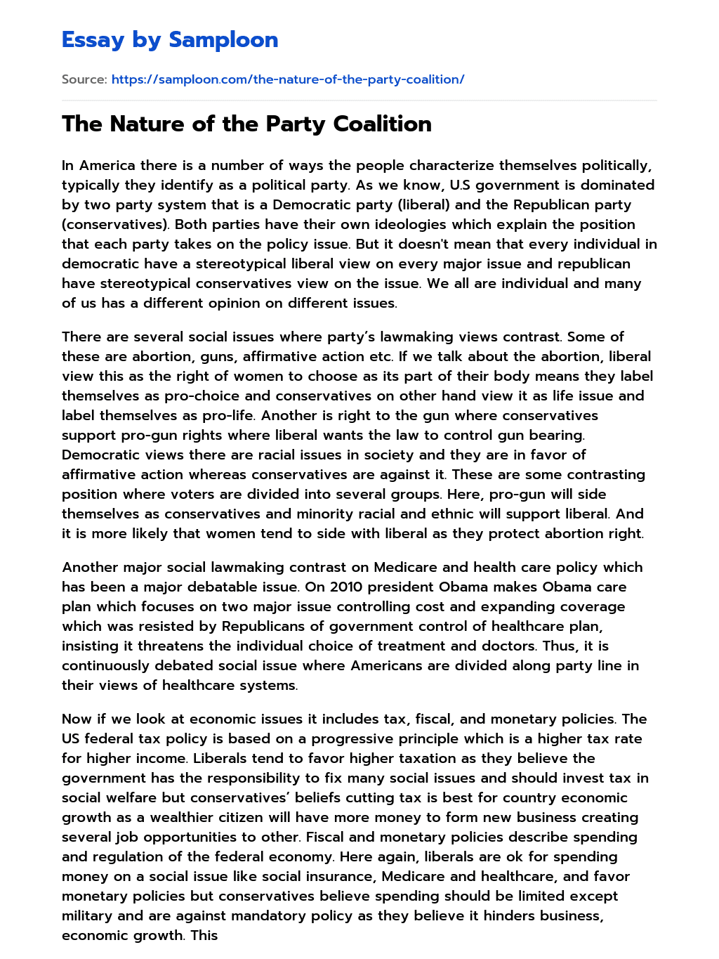 The Nature of the Party Coalition essay
