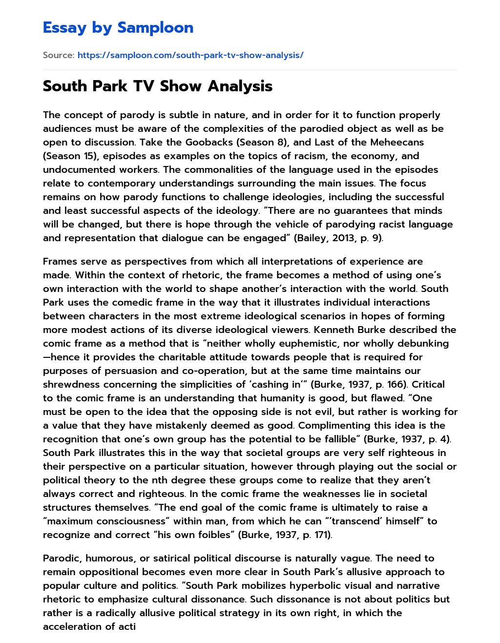 South Park TV Show Analysis essay